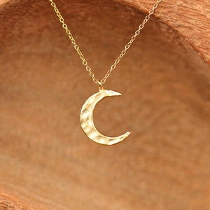 Gold crescent moon necklace - silver moon necklace - hammered moon charm - half moon - a gold vermeil moon charm on a 14k gold vermeil chain