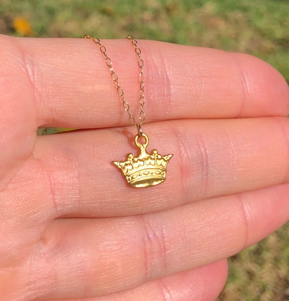 Gold crown necklace, princess crown pendant, royal crown, tiara necklace, dainty crown, - a 14k gold vermeil crown on 14k gold filled chain