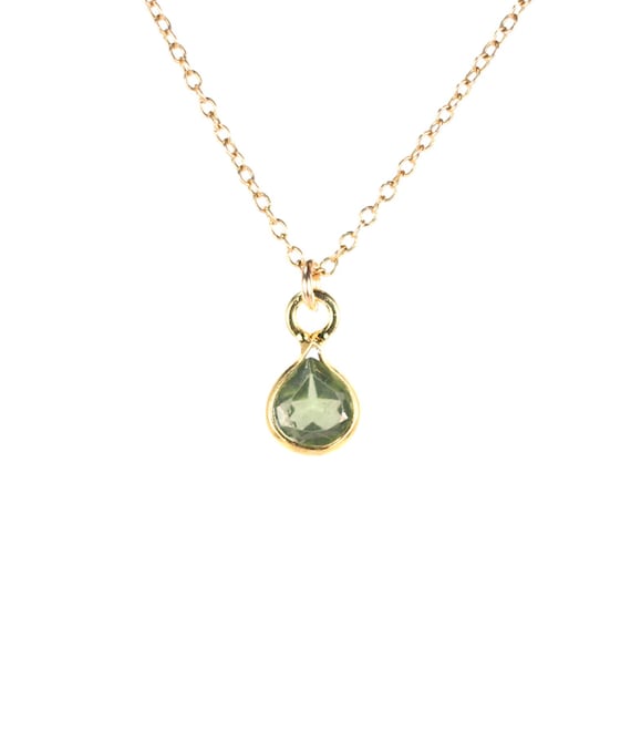 Peridot necklace, tiny green gem necklace, august birthstone, crystal necklace, a mini genuine peridot on 14k gold filled chain