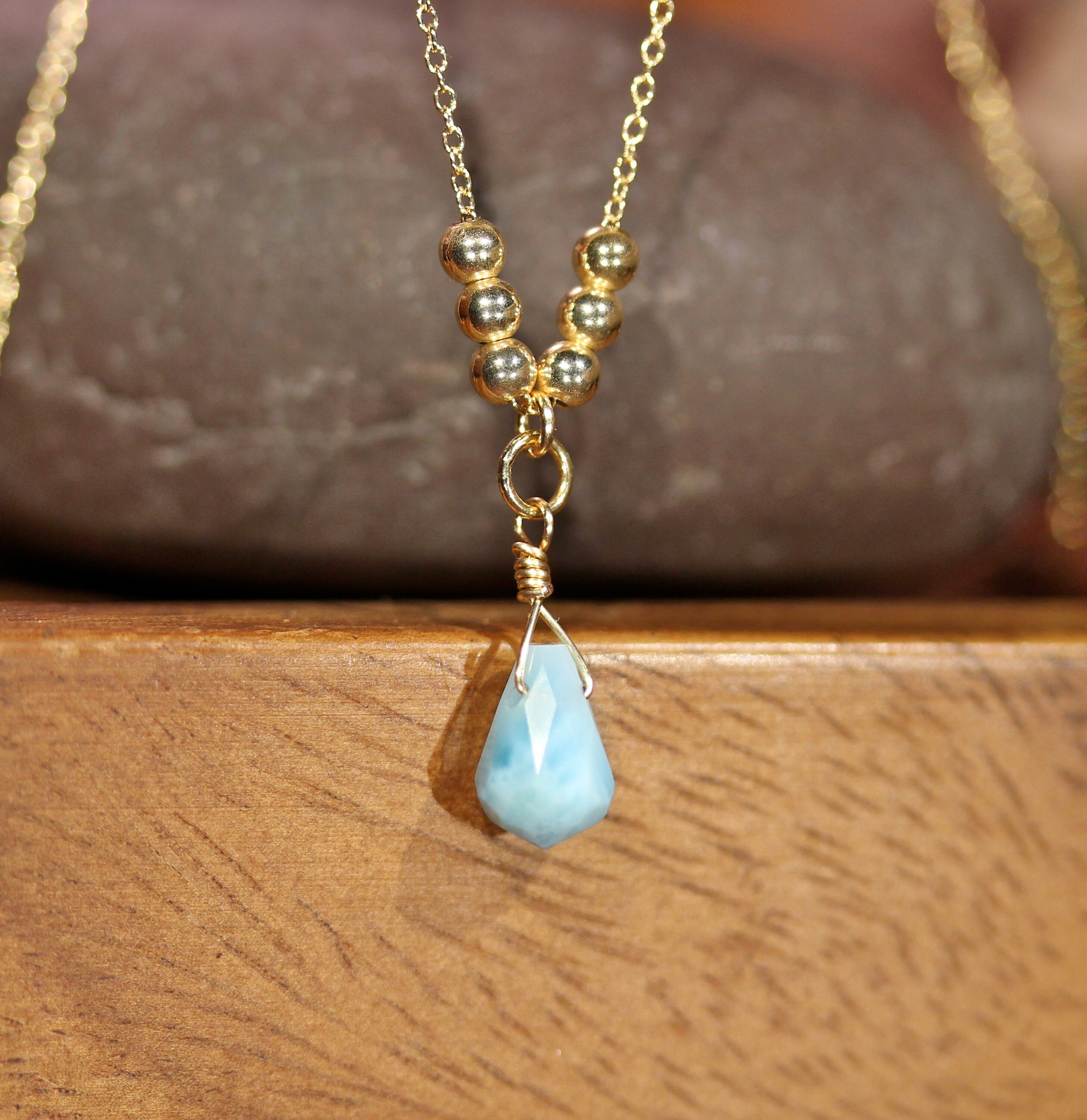 Larimar Necklace Blue Crystal Necklace Dainty Gemstone Necklace