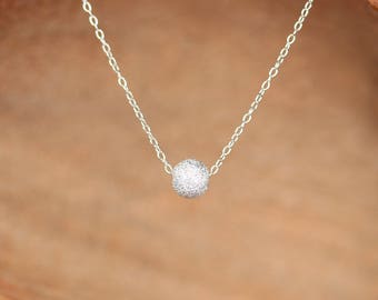 Tiny silver bead necklace - tiny silver ball necklace - delicate silver necklace - tiny silver solitaire necklace - bridal necklace