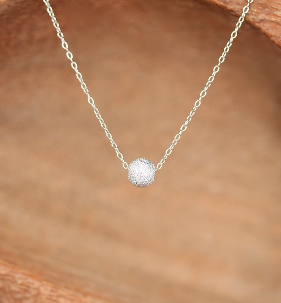 Tiny silver bead necklace - tiny silver ball necklace - delicate silver necklace - tiny silver solitaire necklace - bridal necklace