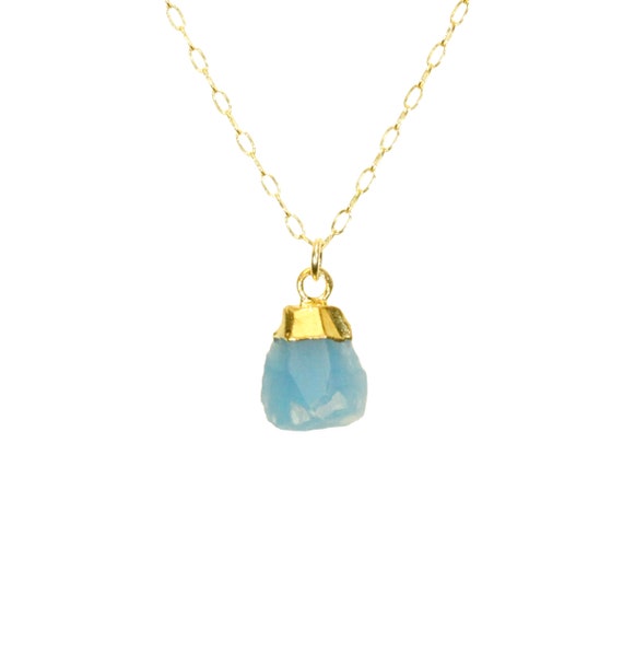 Chalcedony necklace, raw blue chalcedony pendant, raw crystal necklace, blue stone necklace, boho necklace, 14k gold filled chain