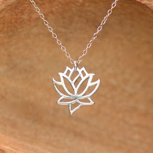 Silver lotus necklace gold lotus flower yoga necklace blooming flower a little lotus flower on a sterling silver chain image 1