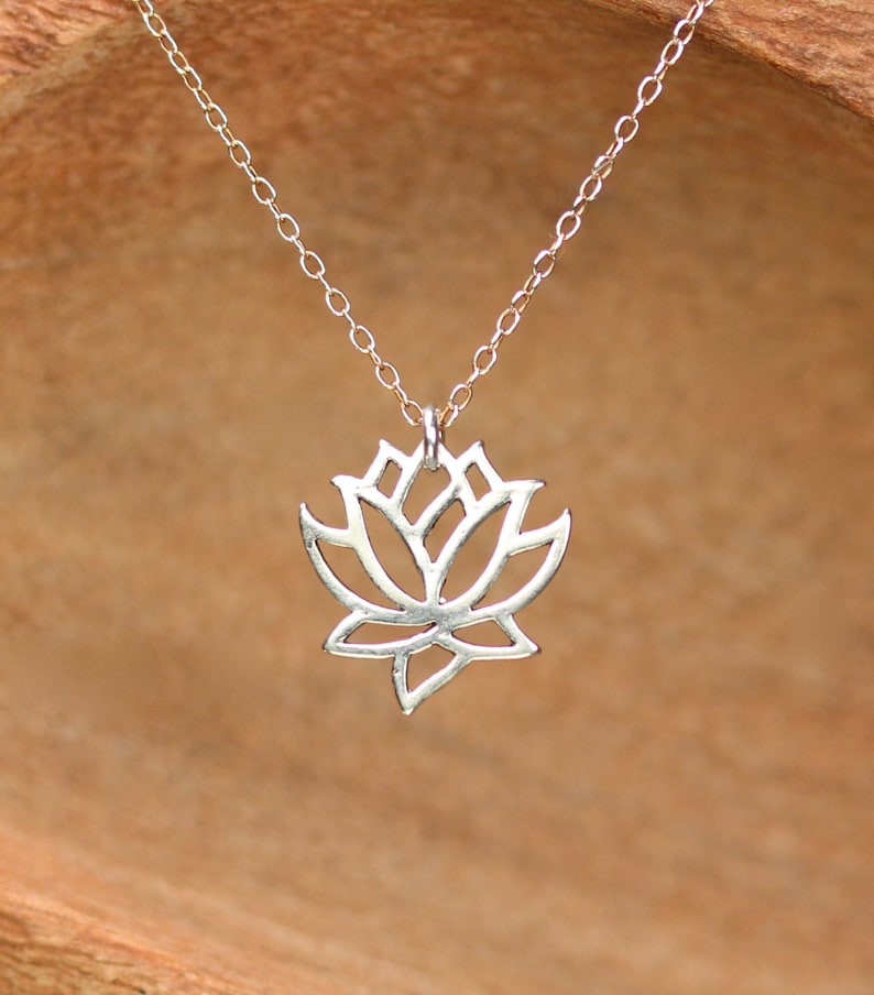 Silver lotus necklace gold lotus flower yoga necklace blooming flower a little lotus flower on a sterling silver chain image 1