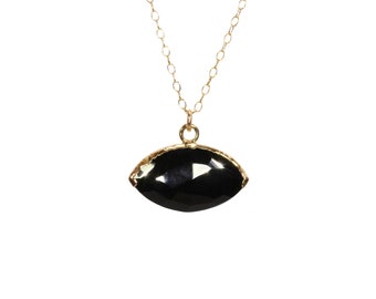 Onyx Necklace: Black Crystal Third Eye Pendant, Dainty 14k Gold Filled Chain