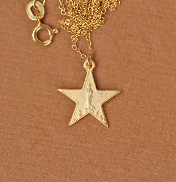 Virgin mary necklace, gold star necklace, celestial necklace,  5 point star, a 14k gold vermeil virgin Mary star on a 14k gold filled chain