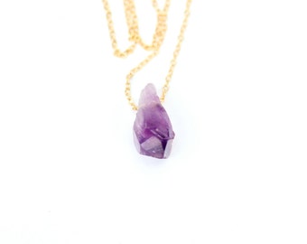 Amethyst necklace - february birthstone - raw amethyst crystal - raw crystal necklace - a drop of amethyst on a 14k gold filled chain - XYA