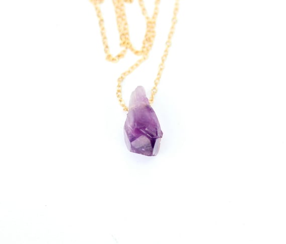 Amethyst necklace - february birthstone - raw amethyst crystal - raw crystal necklace - a drop of amethyst on a 14k gold filled chain - XYA