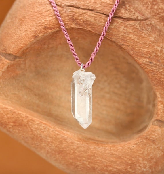 Quartz necklace, quartz crystal choker necklace, boho necklace, rope necklace, healing crystal pendant, gift under 20