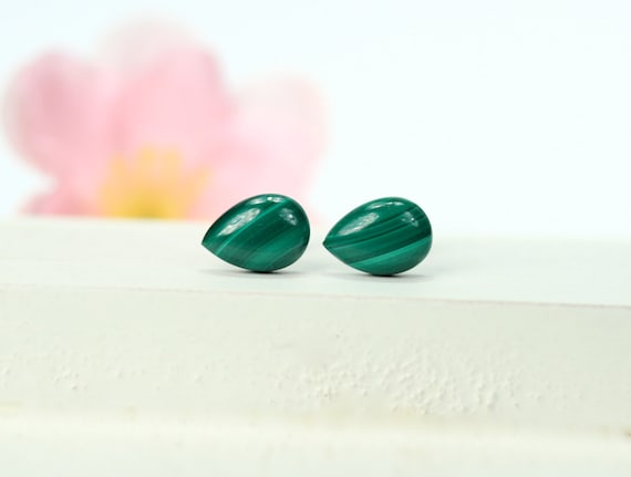 Malachite earrings, round green earrings sterling silver, green dot stud earrings, everyday post earrings, circle earrings, gift under 20