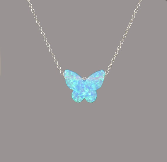 Opal butterfly necklace, blue butterfly pendant, monarch butterfly jewelry, cute gift, fairytale necklace, sterling silver necklace