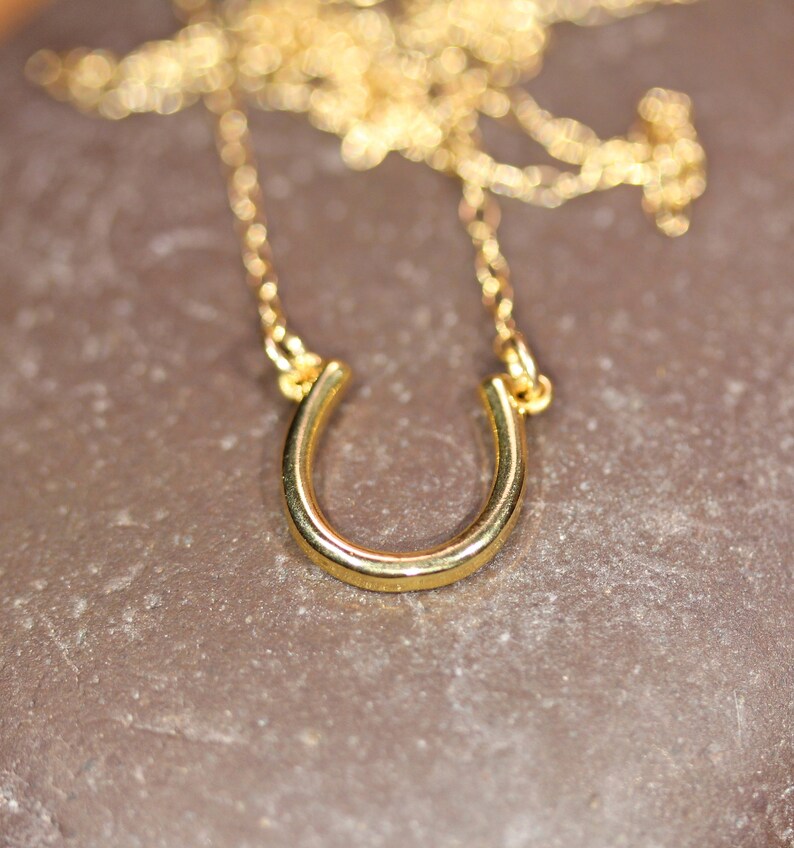 Guldhästskohalsband, lyckohalsband, lyckoberlock, lager-på-lager-smycken, liten guldhästsko, fint hänge, 14k guld vermeilkedja bild 4