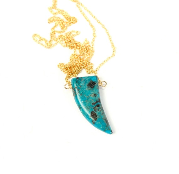 Turquoise necklace - turquoise tusk necklace - coachella necklace - a genuine mexican turquoise pendant on a 14k gold vermeil chain