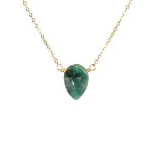 Emerald necklace, green crystal necklace, teardrop necklace, healing crystal, dainty gold necklace with green stone, 14k gold filled chain