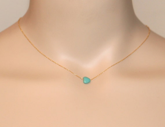 Tiny turquoise necklace - tiny heart necklace - delicate and dainty necklace - a little turquoise heart on a 14k gold filled chain