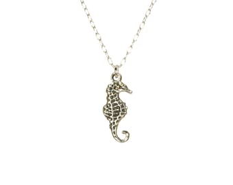 Sterlingzilveren zeepaardje-ketting, kleine zeedierhanger