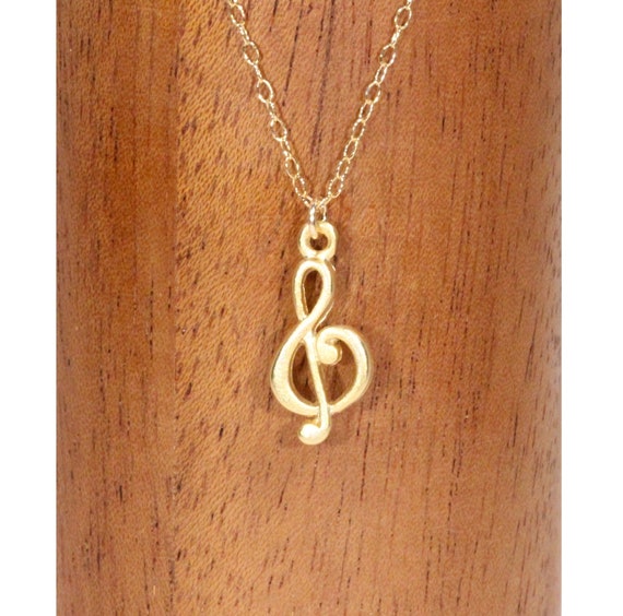 Gold Treble Clef Necklace: Music Lover Pendant, 14k Gold Filled Chain