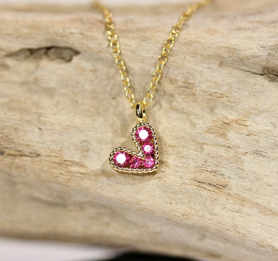 Tiny heart necklace - pink heart necklace - gold heart necklace - love necklace - bff necklace