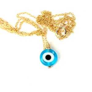 Evil eye necklace - blue evil eye - nazar - amulet - a blue glass evil eye wire wrapped onto a 14k gold vermeil or sterling silver chain