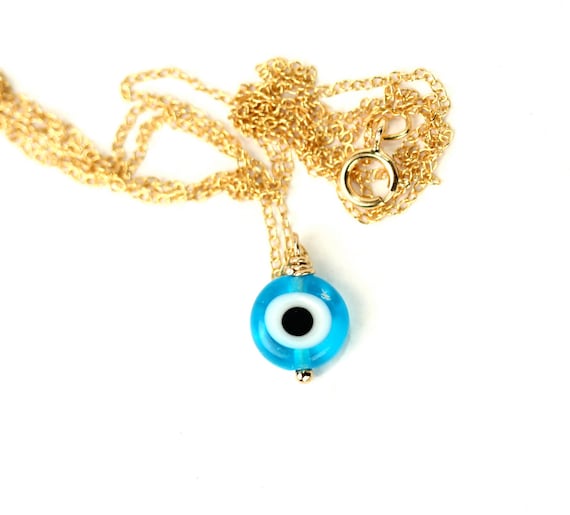 Evil eye necklace - blue evil eye - nazar - amulet - a blue glass evil eye wire wrapped onto a 14k gold vermeil or sterling silver chain