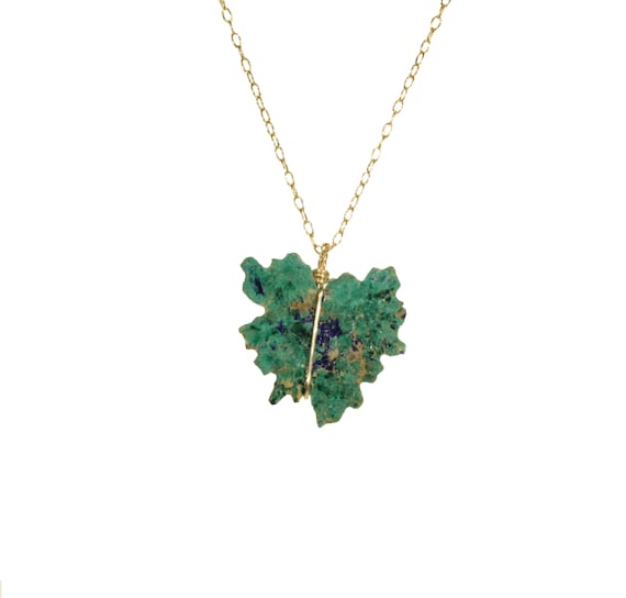 Malachite Necklace: Blue Azurite Raw Crystal Pendant, Star Slice necklace, 14k Gold Filled Chain