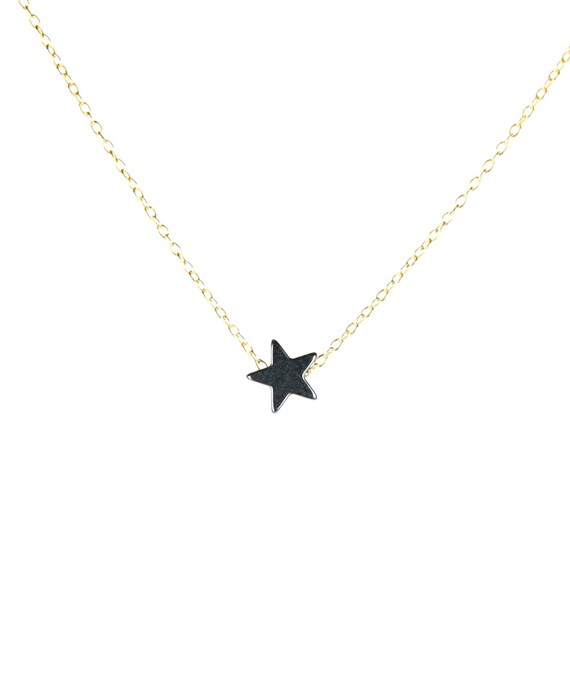 Star necklace - hematite necklace - tiny star necklace - a little hematite star hanging from a 14k gold vermeil or sterling silver chain