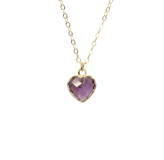 Amethyst heart necklace, purple crystal heart pendant, February birthstone, healing crystal, love, 14k gold filled necklace