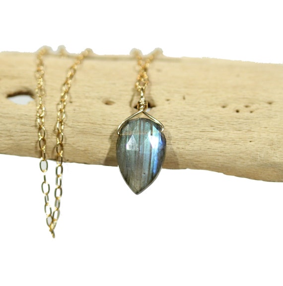 Labradorite necklace, dainty necklace, teardrop pendant, rainbow crystal necklace, blue gemstone pendant, flashy labradorite, something blue