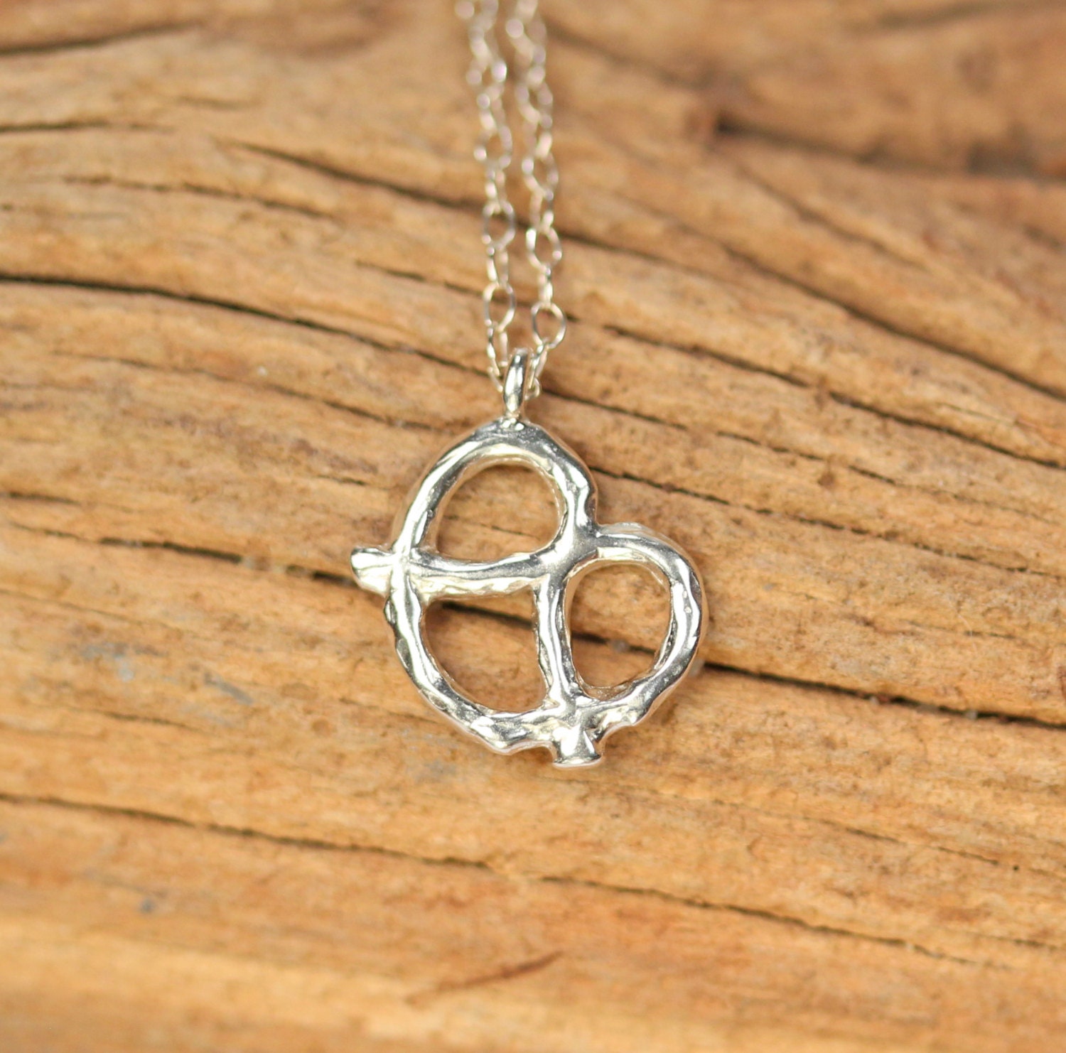 Silver pretzel necklace // cute charm necklace // bff necklace ...