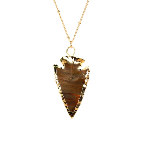 Arrowhead necklace, stone arrowhead pendant, spear necklace, spike necklace, tribal, a gold lined arrowhead on a 14k gold filled chain