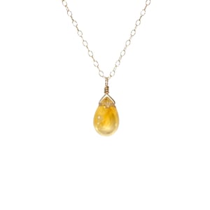 Citrine Teardrop Necklace: November Birthstone, Yellow Sunshine Crystal