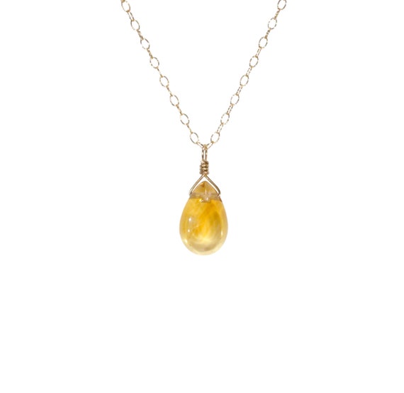 Citrine necklace, yellow crystal necklace, November birthstone jewelry, gemstone teardrop necklace, healing crystal, chakra necklace