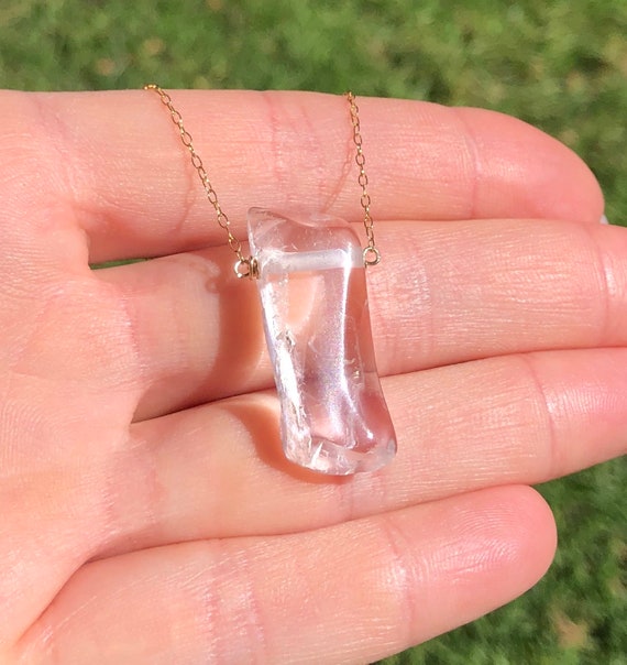 Quartz crystal necklace - crystal necklace - quartz wand - A chunky crystal quartz wire wrapped onto a 14k gold vermeil chain