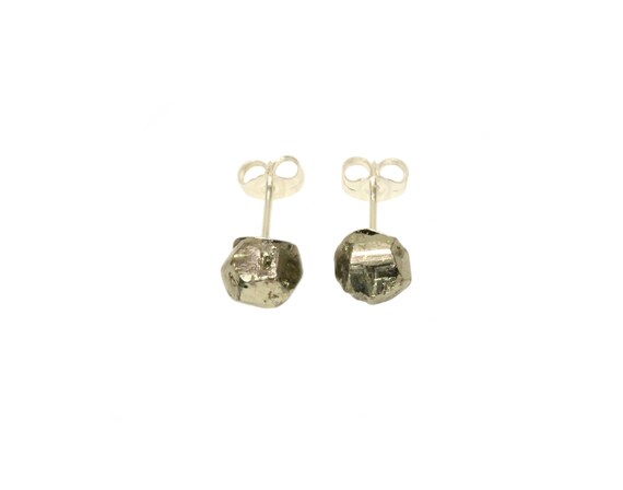 Pyrite earrings, raw crystal stud earrings, mineral earrings, raw stone earring, rock earring, sterling silver post earrings