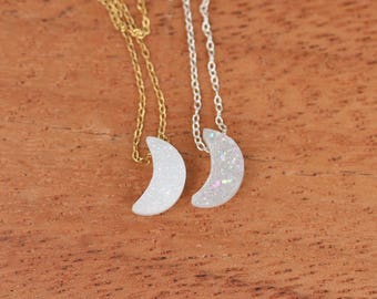 Angel aura quartz moon necklace - druzy moon necklace - crescent moon jewelry - everyday necklace - simple necklace