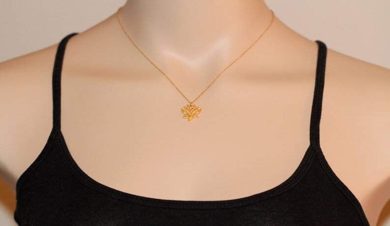 Lotus necklace, gold lotus flower, yoga necklace, blooming flower jewelry, a little 14k gold vermeil lotus flower on 14k gold filled chain image 6