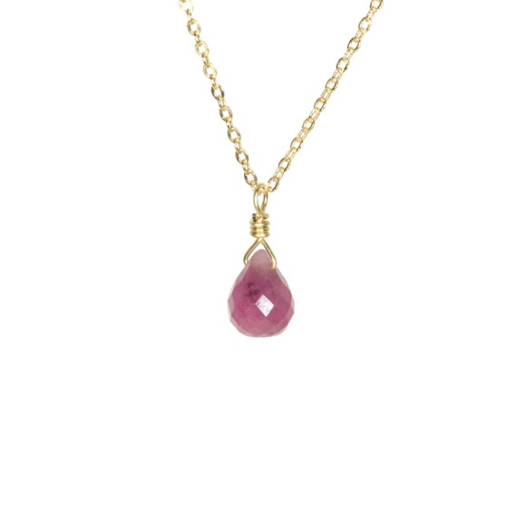 Tiny pink sapphire necklace, dainty sapphire pendant, wisdom stone,  thin gold filled necklace, itty bitty crystal necklace