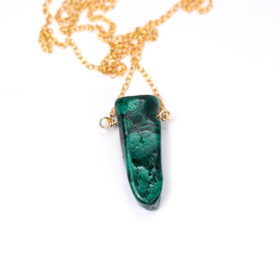 Malachite necklace, green mineral necklace, healing crystal necklace, green stone pendant necklace, chakra necklace, 14k gold filled chain