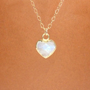 Moonstone necklace, rainbow moonstone heart pendant, gold heart necklace, June birthstone, a faceted crystal heart on 14k gold filled chain