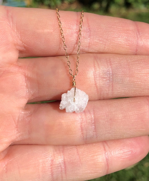 Crystal necklace - druzy necklace - raw crystal necklace - healing crystal - a rough and raw crystal quartz on 14k gold vermeil chain
