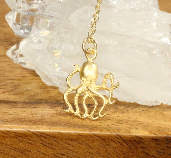Gold octopus necklace, ursula necklace, beach necklace, sea creature, ocean jewelry, a dainty gold octopus on a 14k gold filled chain