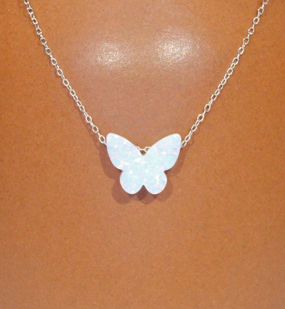 Opal butterfly necklace, fairytale necklace, fire opal pendant, gift for her, a dainty butterfly on sterling silver or 14k gold filled chain