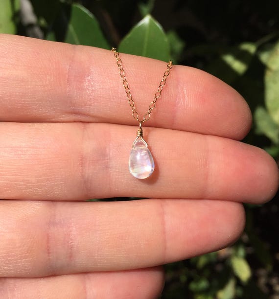 Moonstone necklace - gold moonstone - rainbow moonstone - june birthstone - a wire wrapped polished moonstone on a 14k gold filled chain