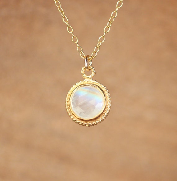 Moonstone necklace, gold moonstone, June birthstone, a bezel set faceted moonstone on a 14k gold filled chain - solitaire necklace