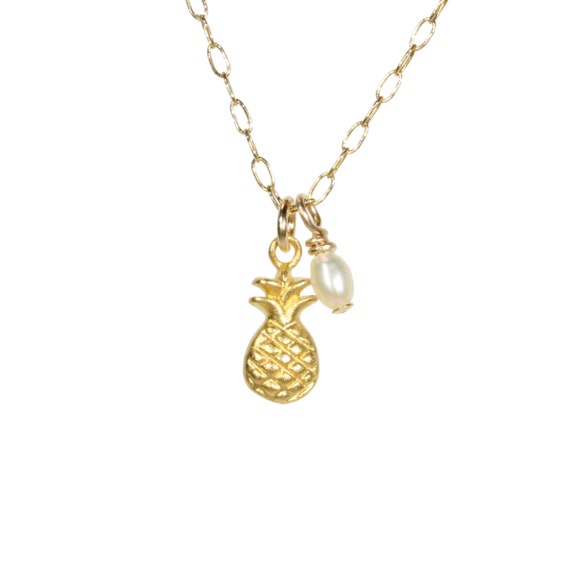 Pineapple necklace, pearl necklace, tropical necklace, Hawaiian, a tiny pineapple on a 14k gold filled chain with a freshwater pearl