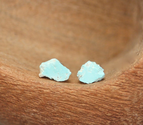 Turquoise earrings, mint green earrings, raw stone earrings , turquoise slice earrings, freeform stud earrings, mismatched earrings,