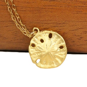 Gold sand dollar necklace, delicate necklace, beach necklace, silver sea star, a 14k gold vermeil sand dollar on a 14k gold filled chain image 6