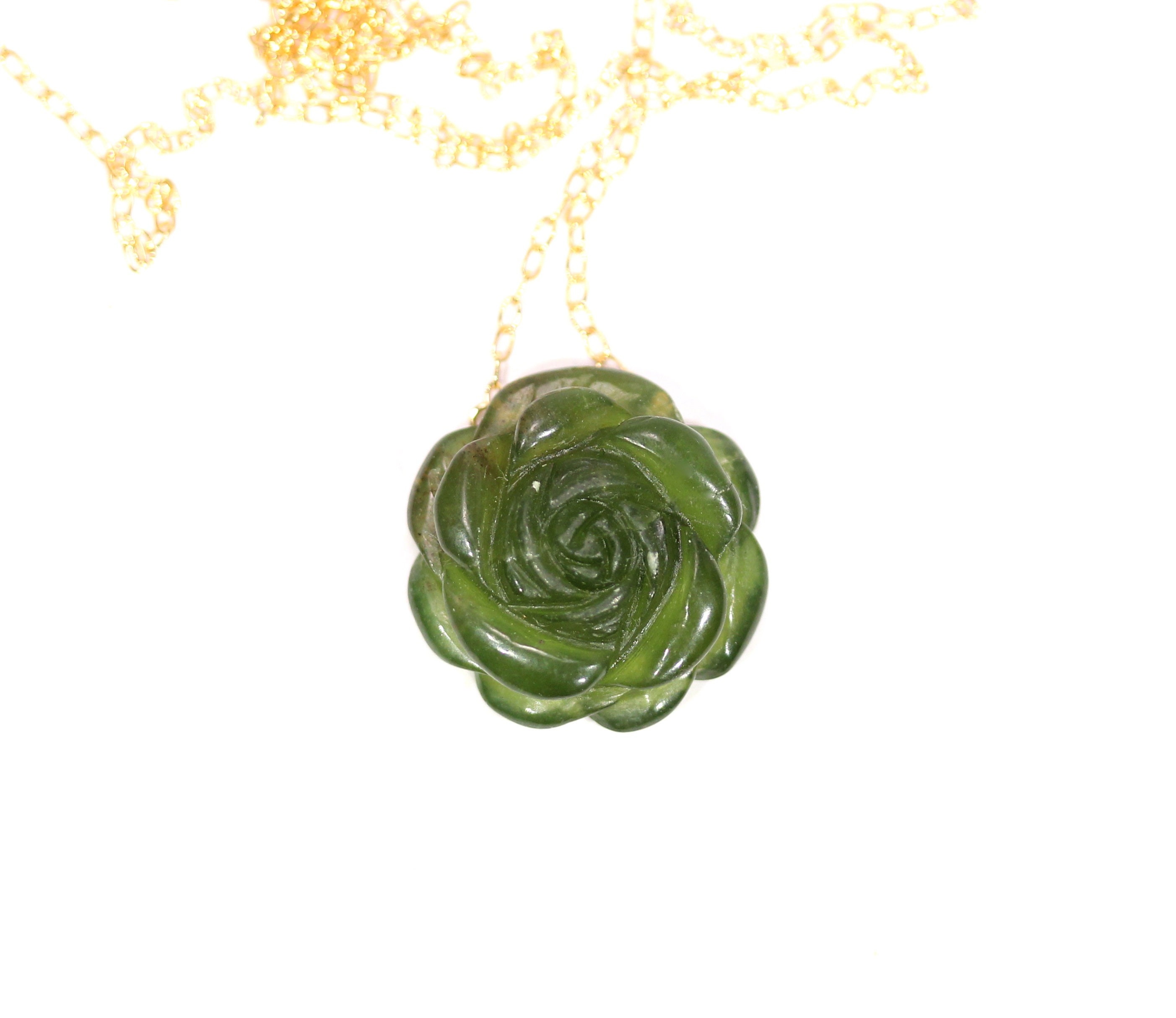 Jade rose necklace stone rose jade flower necklace nature jade