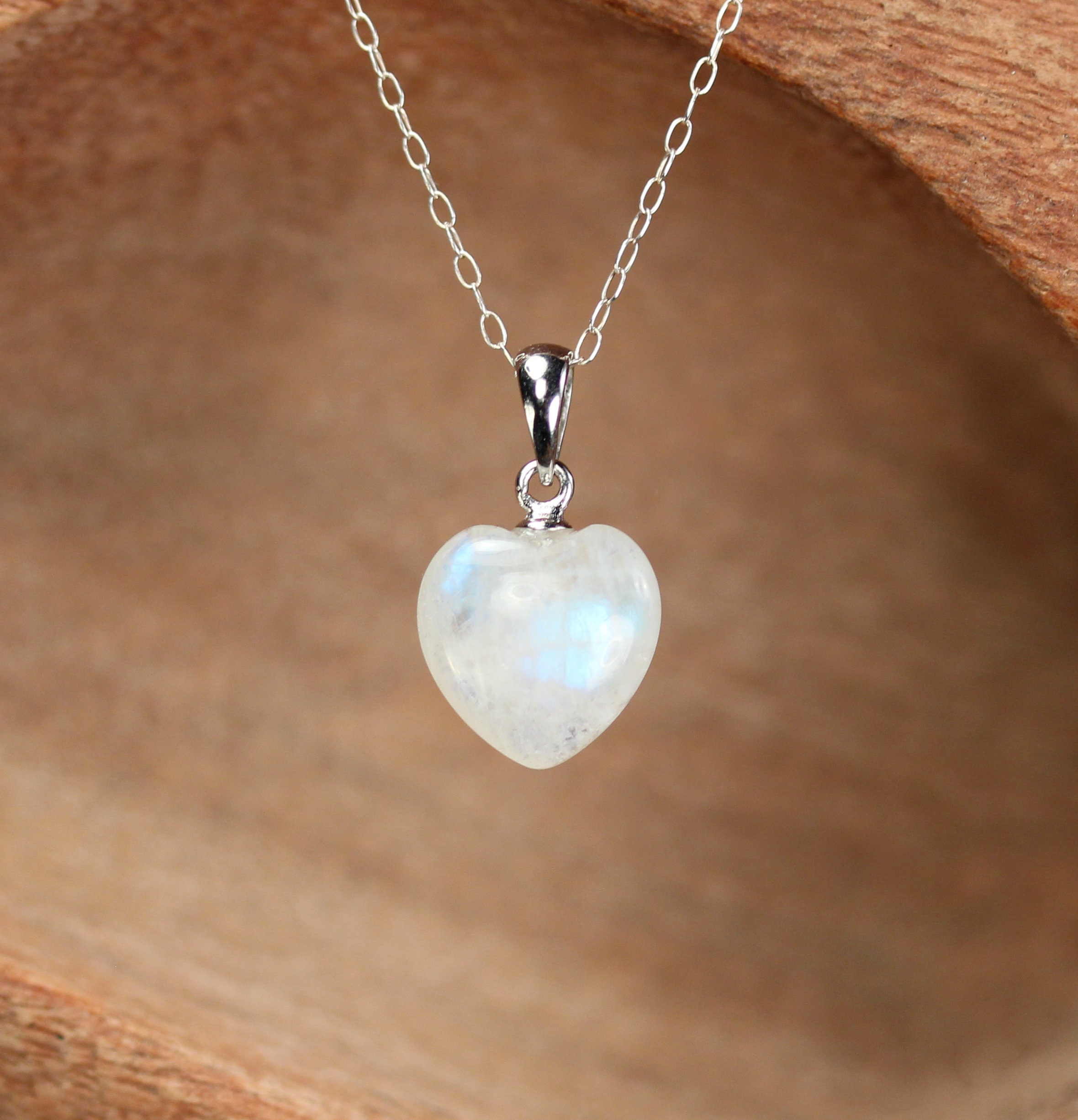 Moonstone necklace rainbow moonstone heart necklace june